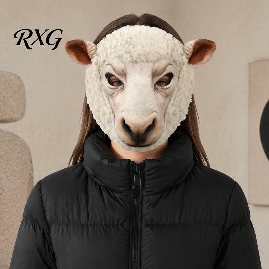 Disfraz de Animal de Atmósfera Completa Máscara Realista, Cara de Oso Pardo Oveja Textura de Pelo Máscara Cosplay para Fiesta de Halloween Accesorios Cabeza Cómoda