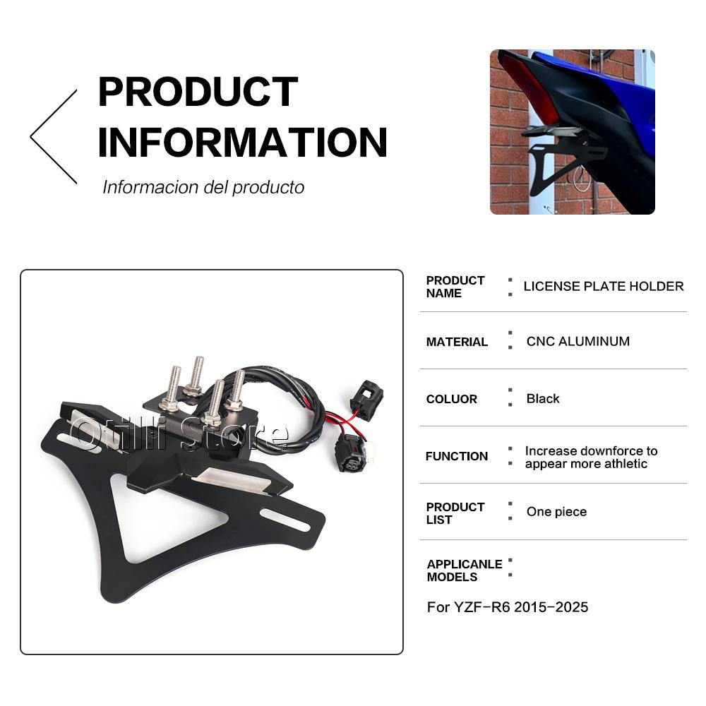 YZF R6 License Plate Holder LED Light For YAMAHA YZF-R6 2015-2025 YZFR6 Motorcycle Tail Frame Bracket Rear Fender Eliminator