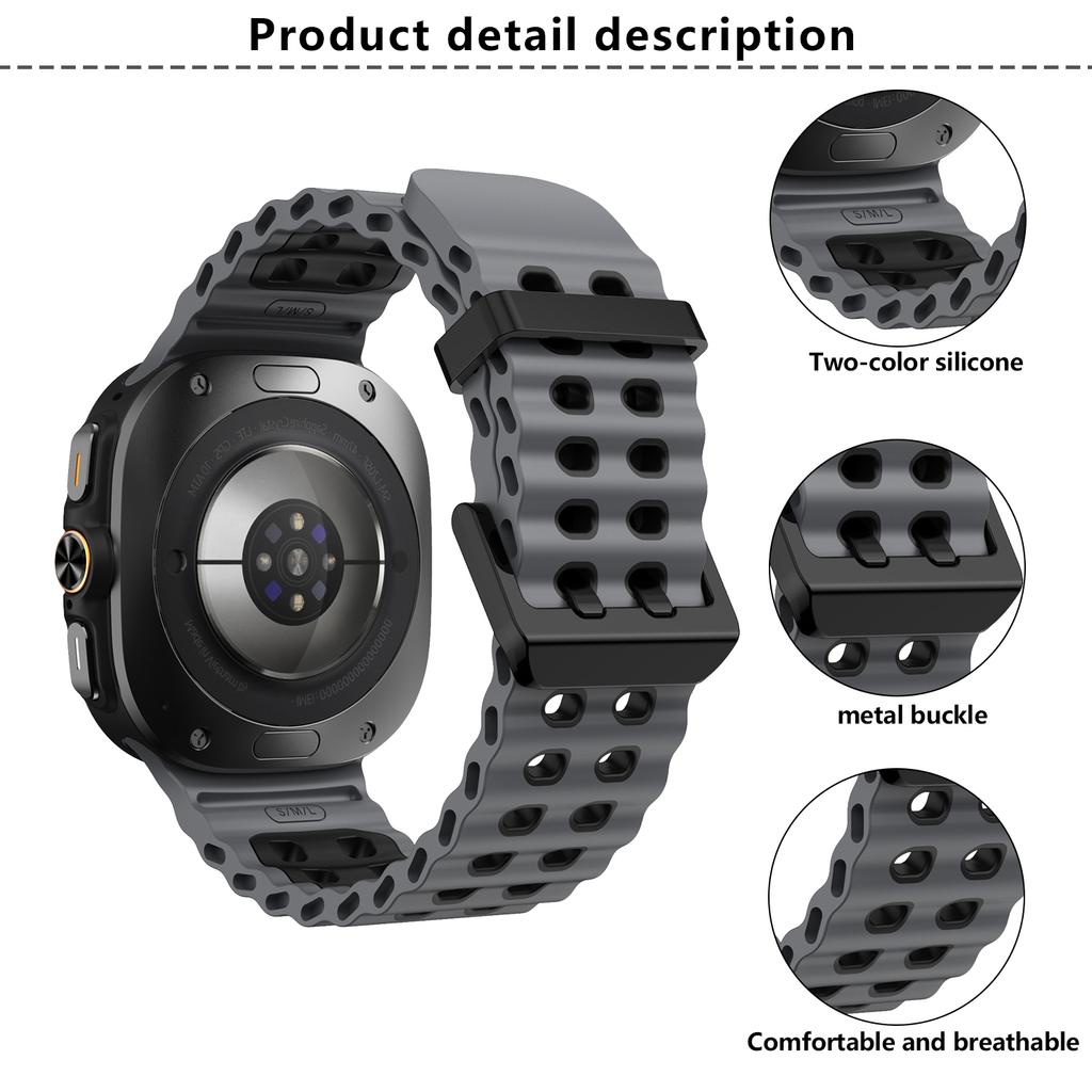 KALEBOL For Samsung Galaxy Watch Ultra 47mm Silicone Watch Band Dual Color Ocean Wrist Strap