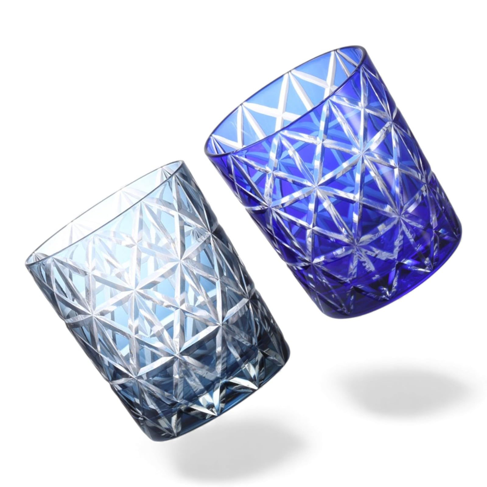 Dinner Luxe Cut Glass Pair Rock Glasses Cups 280cc Diamond Pattern Ink Blue Blue with Engraved Base Kouga Takumi-fu 80xH90mm & PNO.332371