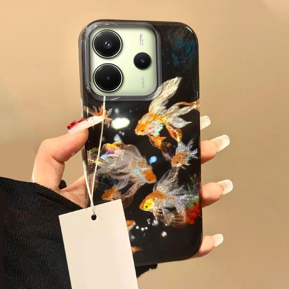 Koi Goldfish Sparkle Black Glossy Phone Case for Xiaomi Redmi Note 14 13 12 11 11S 10 9 8 Pro 9C 13C 14C A5 A3 A4 A3X A1 Cover