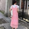 2024 New Women Knitting Lace Dress Sexy Hollow Out Long Vest Summer Style Loose Basic Tops O Neck Tees Dimanaf