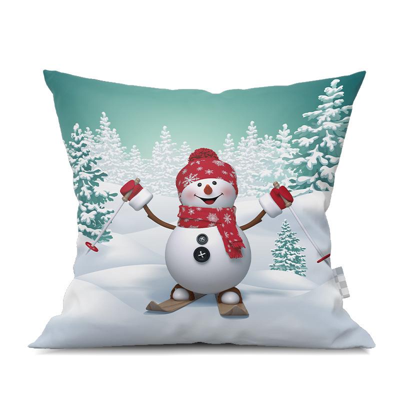2022 New Christmas Snowman Peach Skin Pillow Case Cute Cartoon Waist Pad Back  Home Decoration
