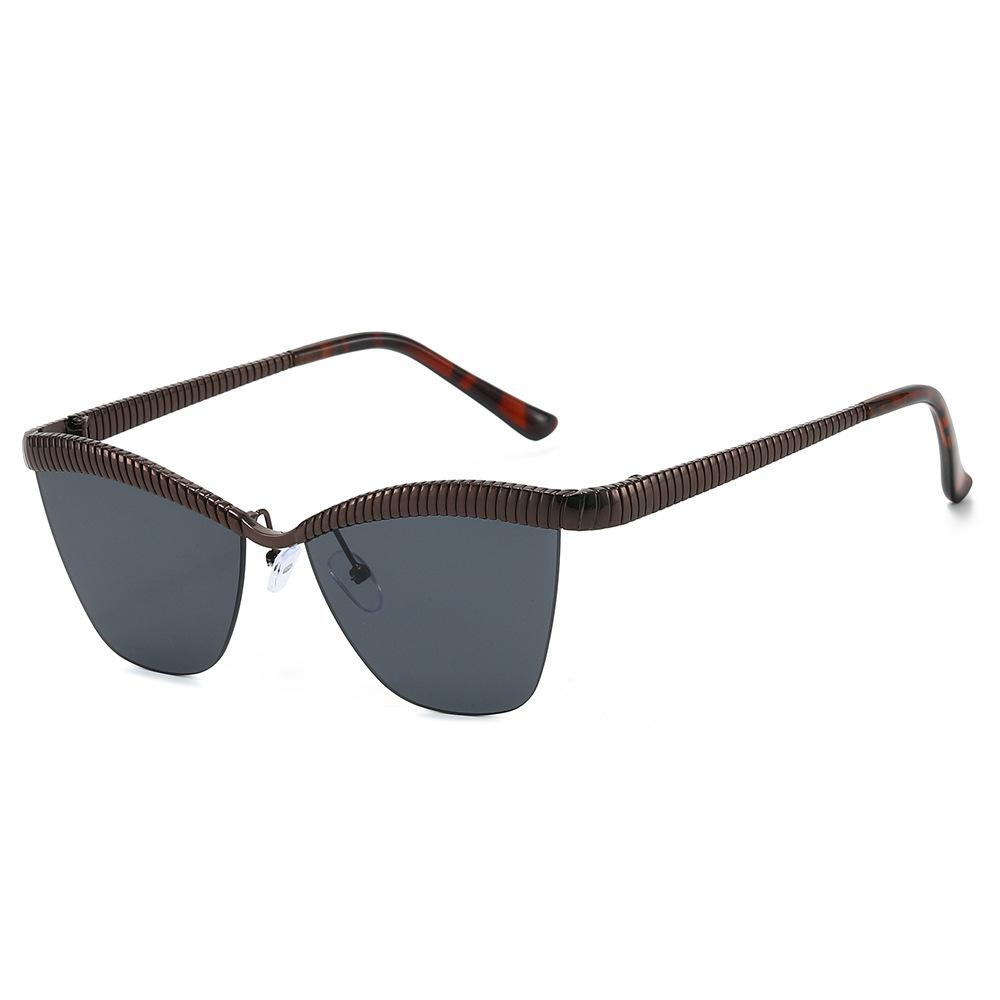 New half-frame fashion sunglasses, European and American personalized Internet celebrity cat eye ins wind striped metal sunglasses