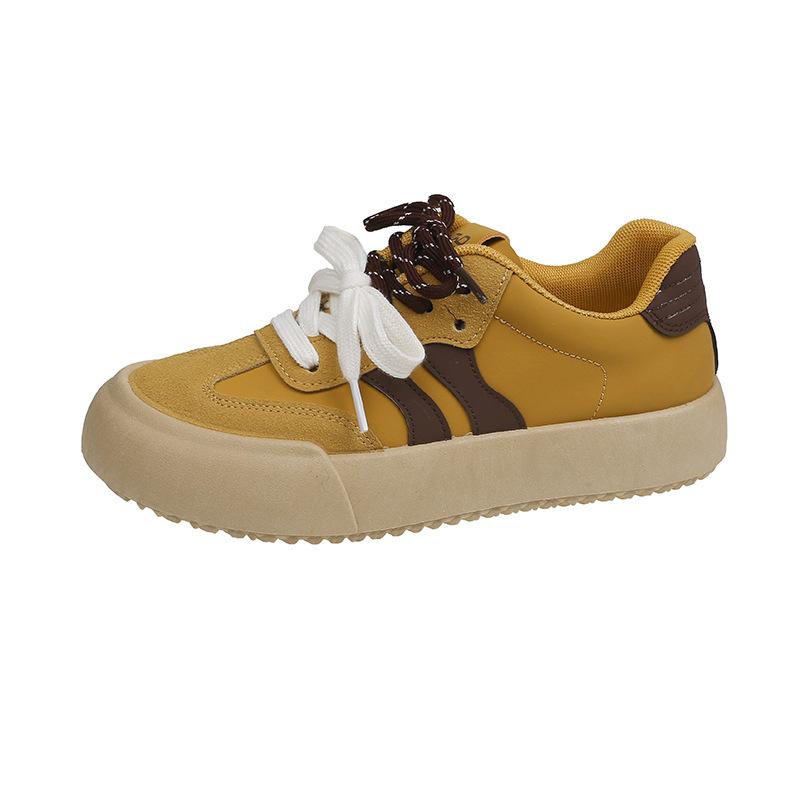 Casual sports board shoes women's autumn new versatile thick sole heightening soft sole leather surface niche student sports and leisure shoes