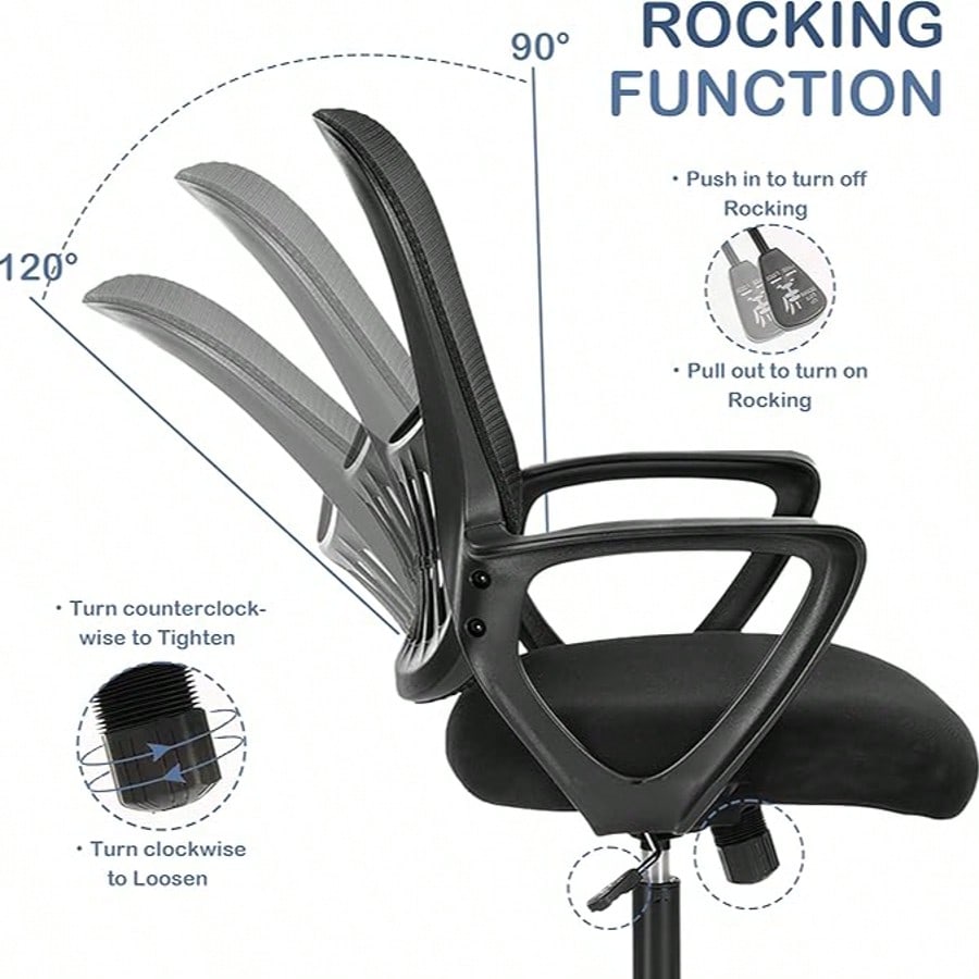 Comfortable Ergonomic Office Chair, Mesh Desk Chair with Armrests & Lumbar Support, Swivel Task Chair for Home Office & Study