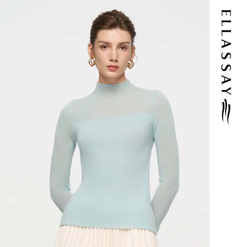 

ELLASSAY Women s Semi-High Collar Slim-Fit Knitted Wool Sweater S