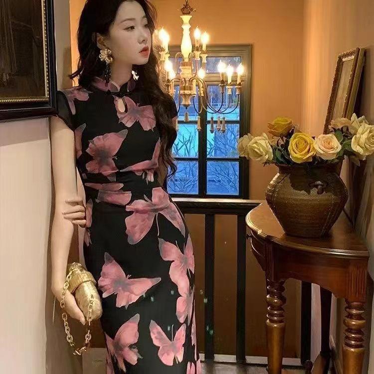 2026 New Chinese Retro 'Breaking the Cocoon' Butterfly Improved Qipao Dress - Women's Summer Short Sleeve Elegant Dress