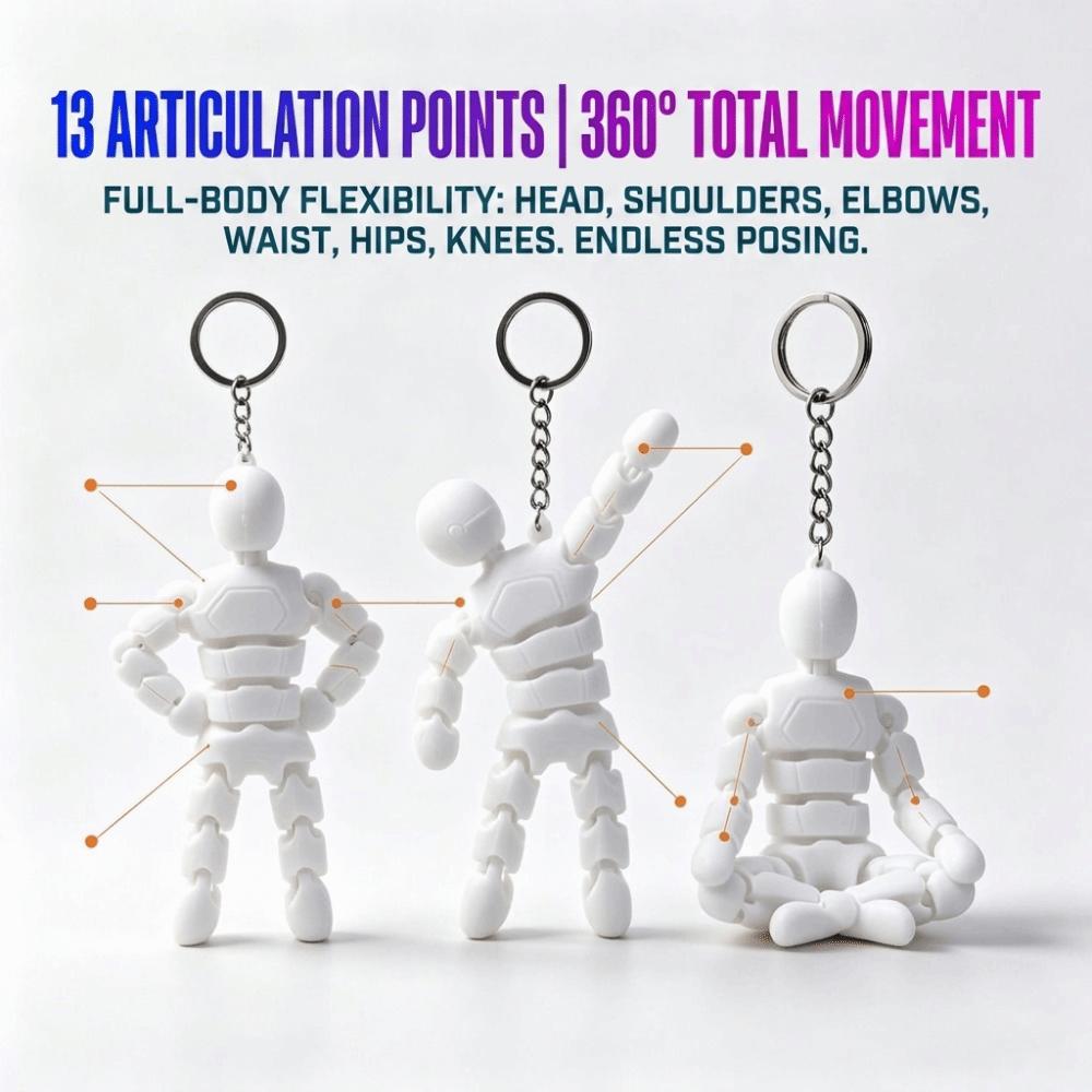 Movable Joints 3D Printed Keychain Creative Styling Stress Relief Toy Hanging Ornament Pendant