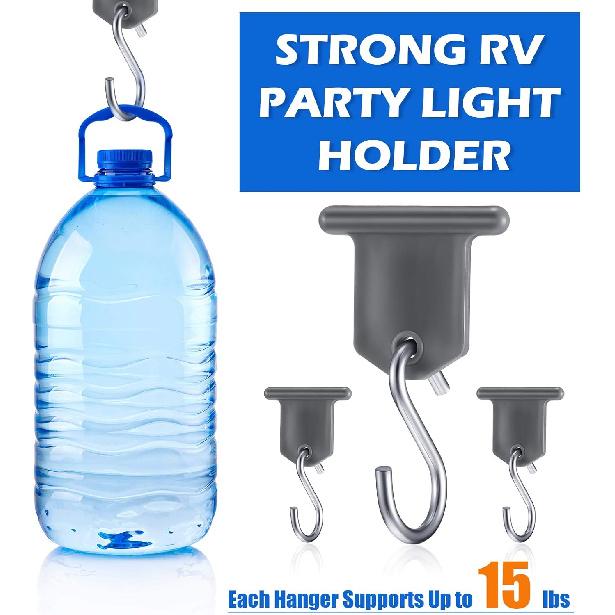 BBTO 14 Pieces RV Awning Hooks for Lights Camping Awning Accessory Hangers Plastic Metal S Shaped Gray Hooks Set Camper Light Support Hanger for