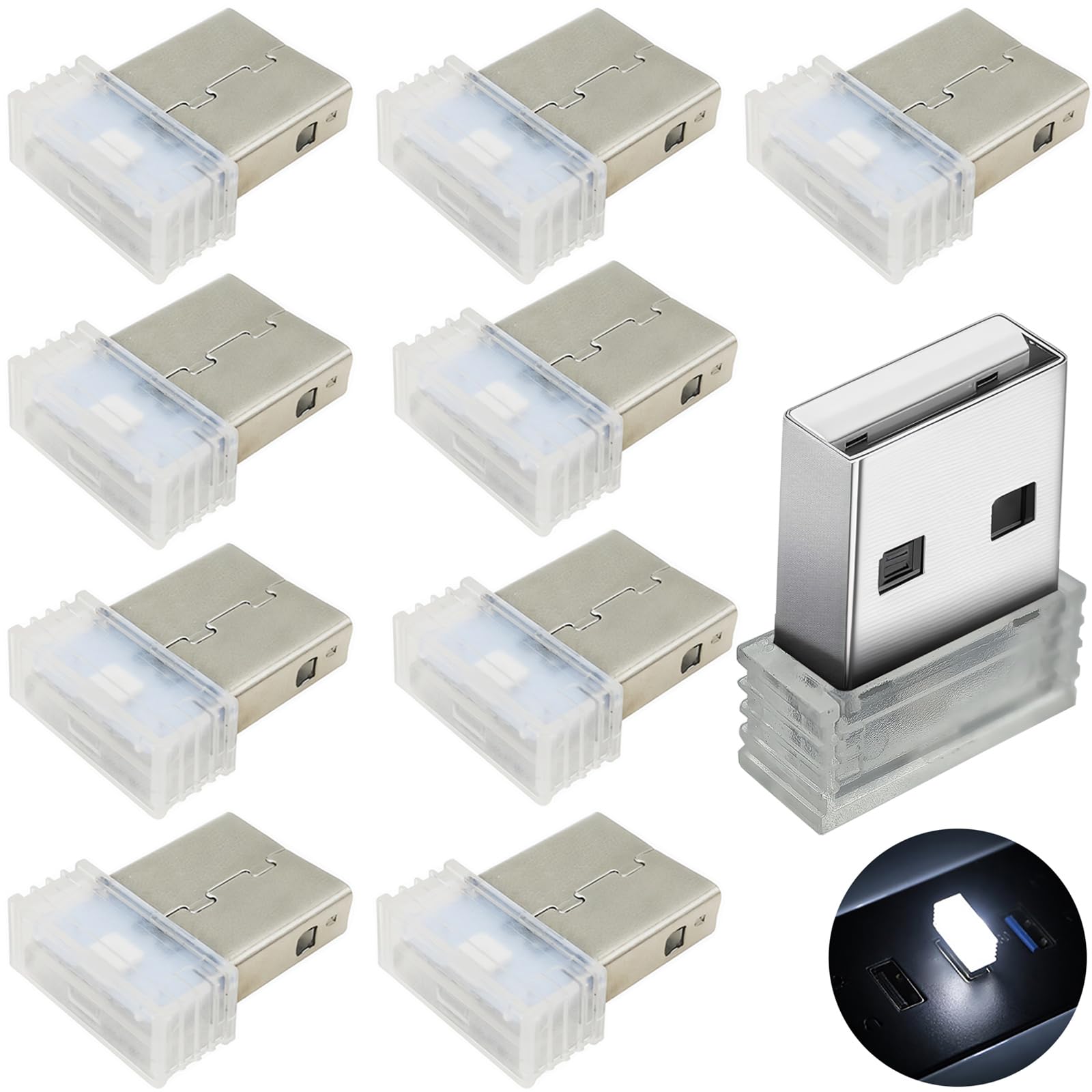 Car USB Light, CTRICALVER 10pcs USB Atmosphere Light, USB Mini