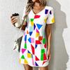 Mode d'été pour femmes Robe à col en V à manches courtes avec imprimé géométrique rétro Jupe courte sexy Robes
