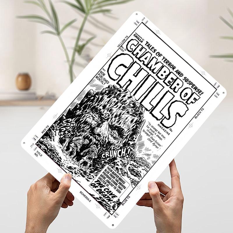 CHAMBER OF CHILLS 10 Tinplate Poster Customized Wall Art Vintage Retro Metal Signs for House Decor Gamer Room Decoration At Home 7.9x11.8In(20x30cm)