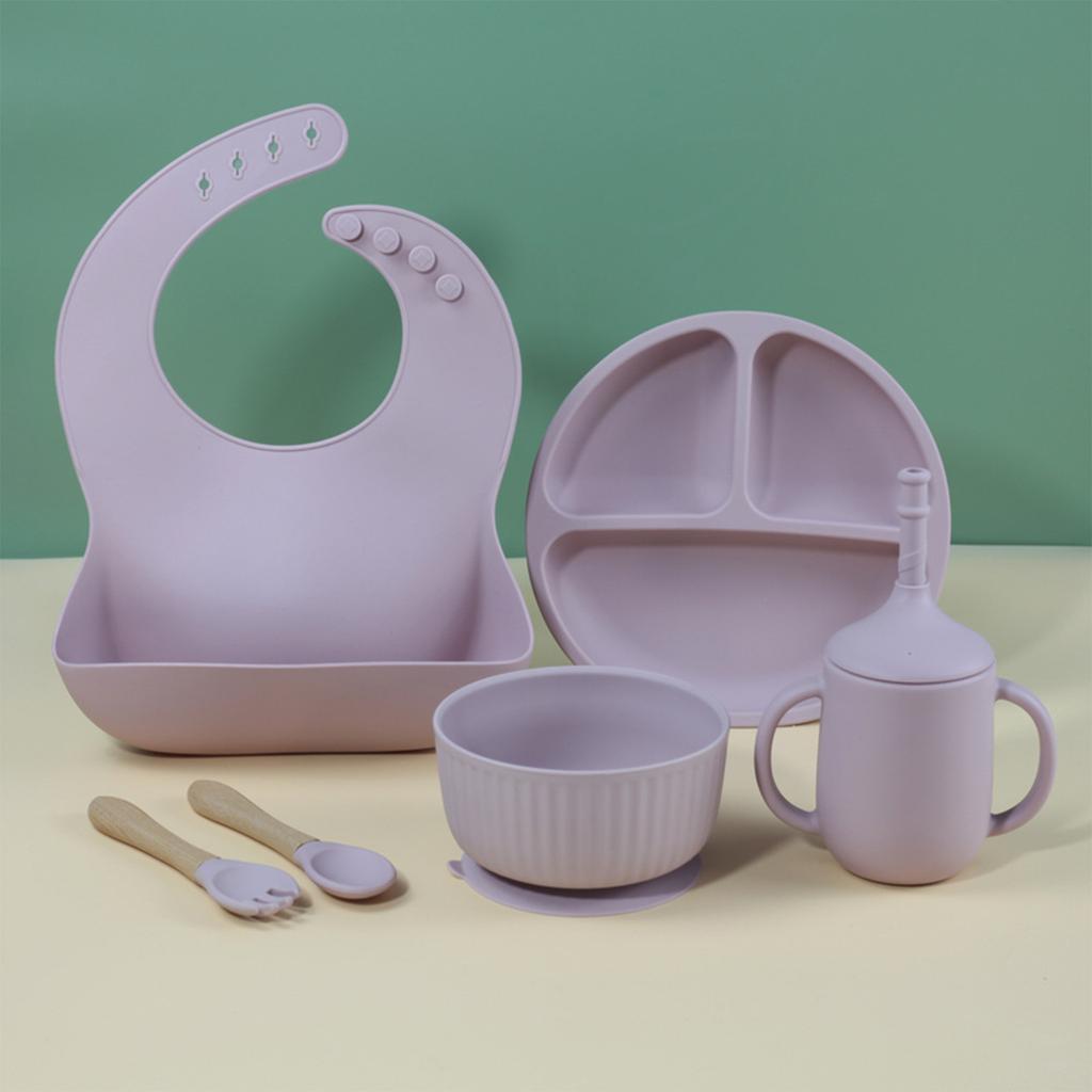 Silicone Tableware Set, Suction Cups, Bowls, Spoons, Baby Silicone Complementary Food Dishes, Mouthwash Pockets, Feeding Tableware
