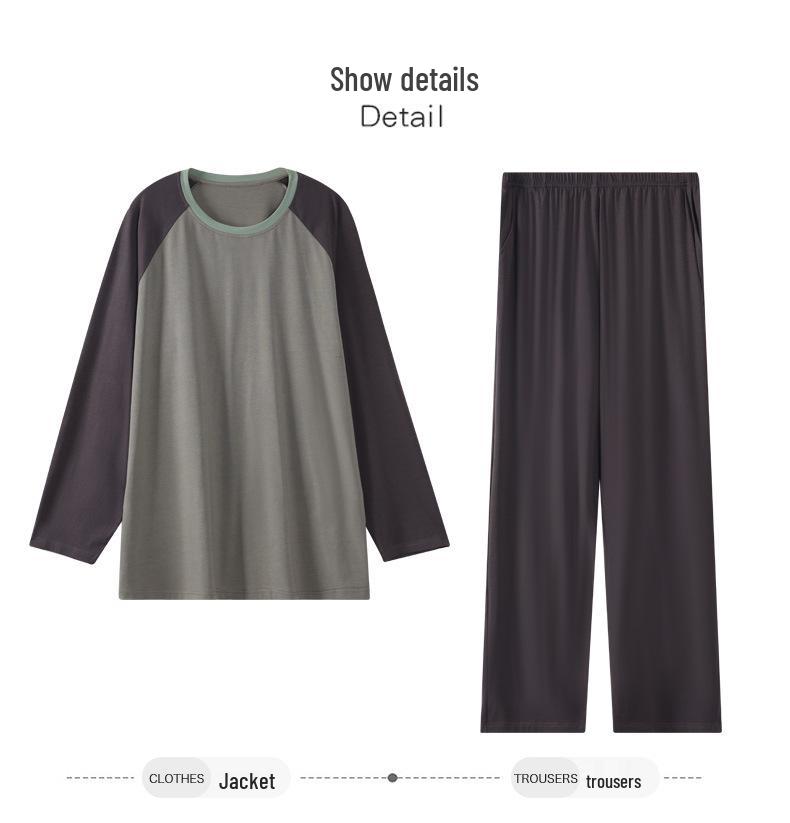 Men's Color Block Modal Pajama Set - Long Sleeve Round Neck for Stylish Spring and Autumn Wear