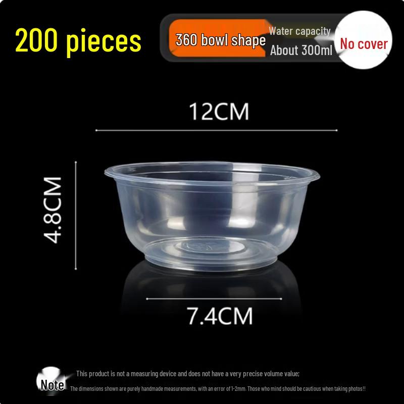 Xingduo Thickened Disposable Round Plastic Bowls, 360ml (200 Count, No Lids)