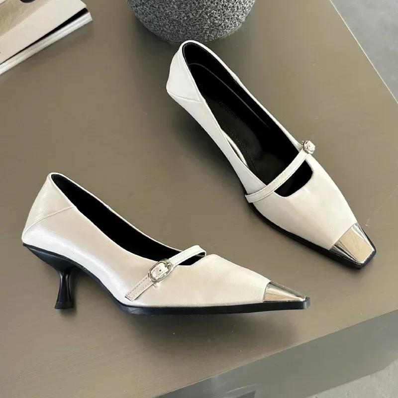 Fashion New Designer Women Pumps Metal Square Toe Sexy Thin High Heels Fashion Belt Buckle Elegant Office Shoes for Women Mary Jane Shoe