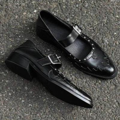 Women's Spring 2025 New Rivet Women's Pointed Toe Thick Heels British Style Loafer Female Slip On Shoes Zapatillas Mujer