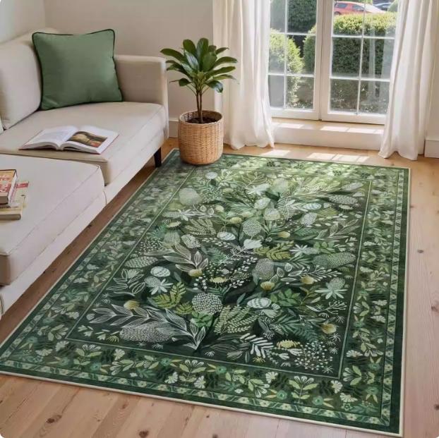 Green Retro American Living Room Floor Mat High Touch Flowers Balcony Dining Room Bedroom Bed Full Of Carpeted Home Decor