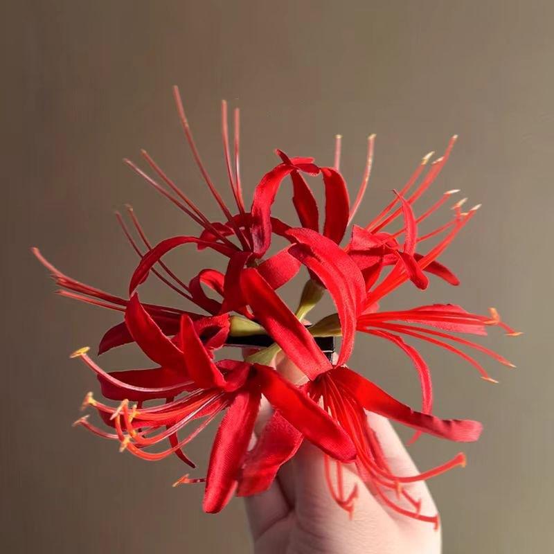 

New Fashionable Red Cross Shore Flower Hair Clips Tassel Design Antique Elegant Atmospheric Personalized Women s Hair Accessory