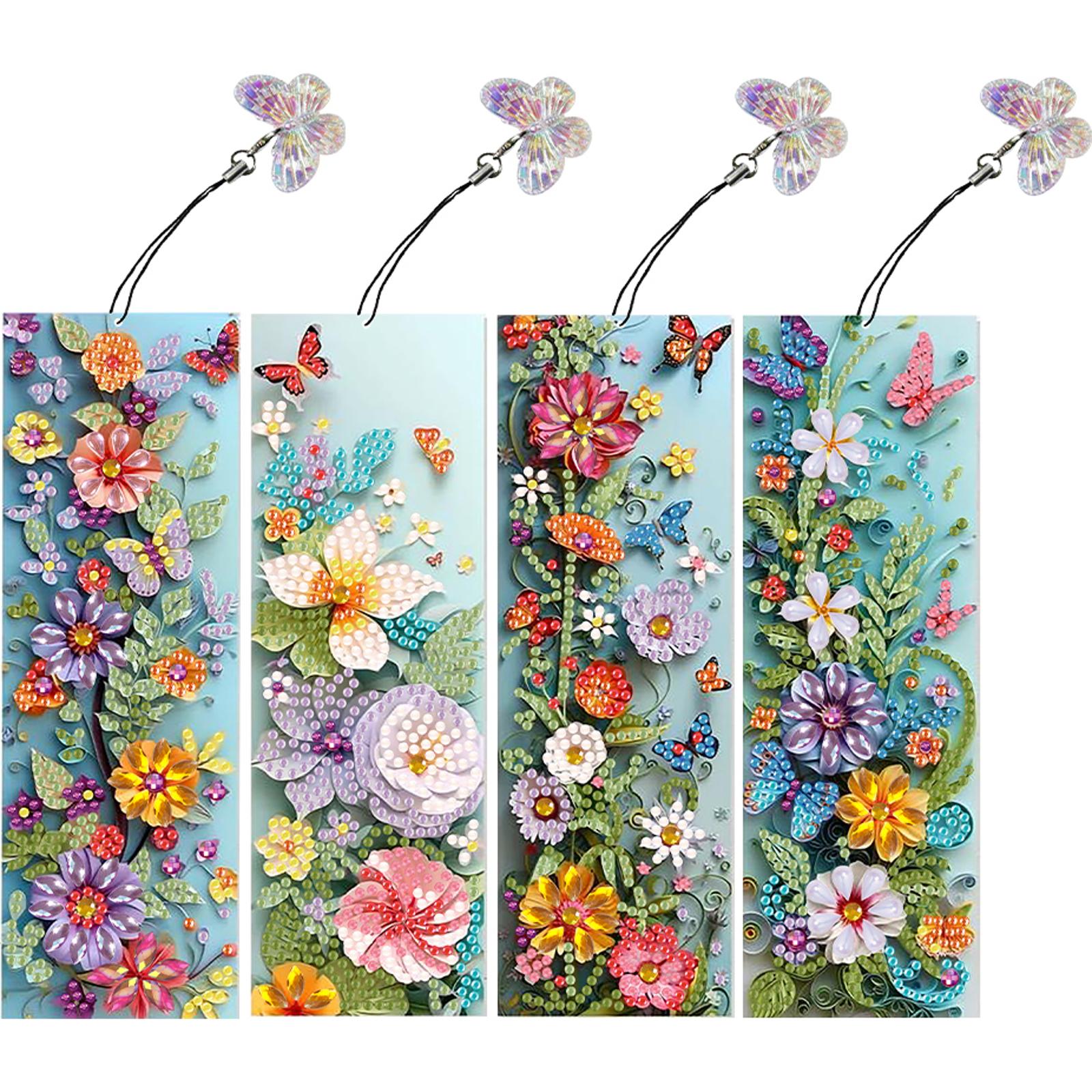 

4Pcs Special Shape Butterfly Flower 5D DIY Diamond Painting Bookmark Diamond Painting Bookmark Making Kit for Reading Day Gift