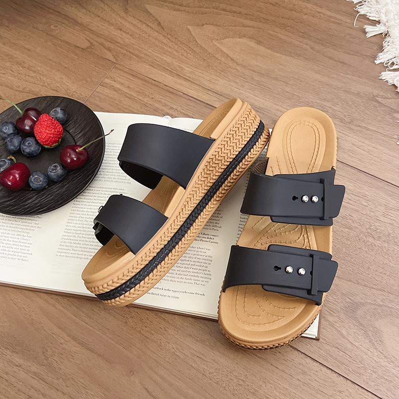 Fashion 2025 Summer Platform Heel Women Slippers Fashion Open Toe Soft Sole Dress Ladies Slides Lazy Shoes