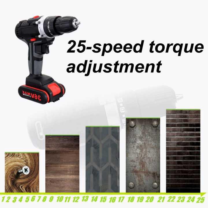 Brushless Cordless Electric Drill Dual Speed Adjustment Torque 6V 450/1450r/min Rechargeable 2Battery With LED Light