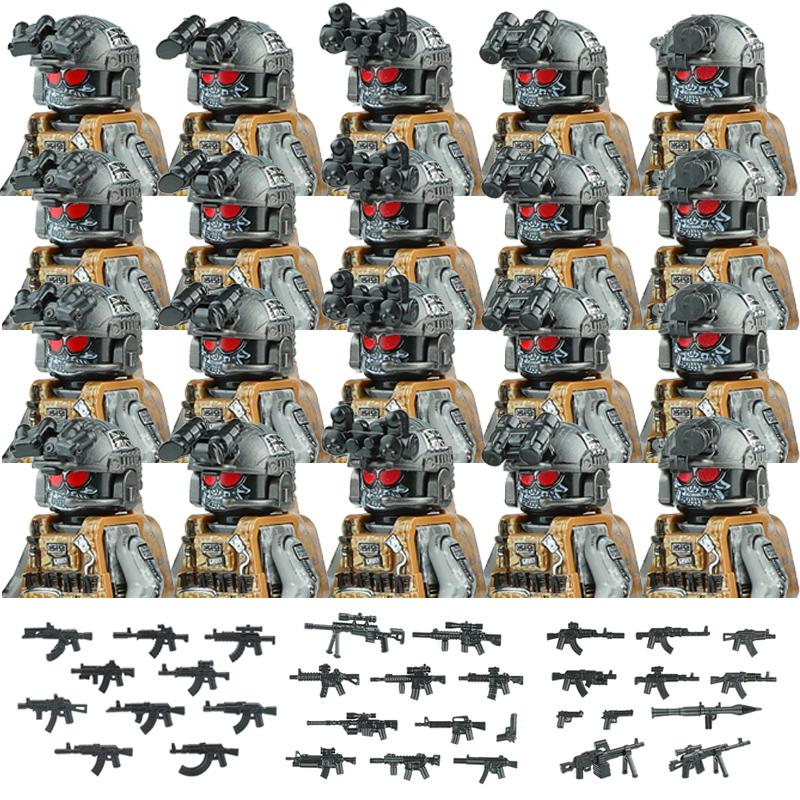 20PCS Military Army Figures Building Blocks SWAT Ghost Commando US Russia Special Forces Soldier Weapons Shield Belt Bricks Toys