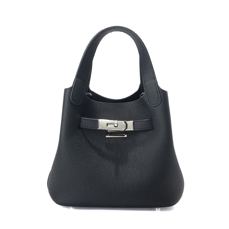 First layer cowhide vegetable basket bucket bag women's genuine leather premium versatile shoulder bag portable oblique span women's bag