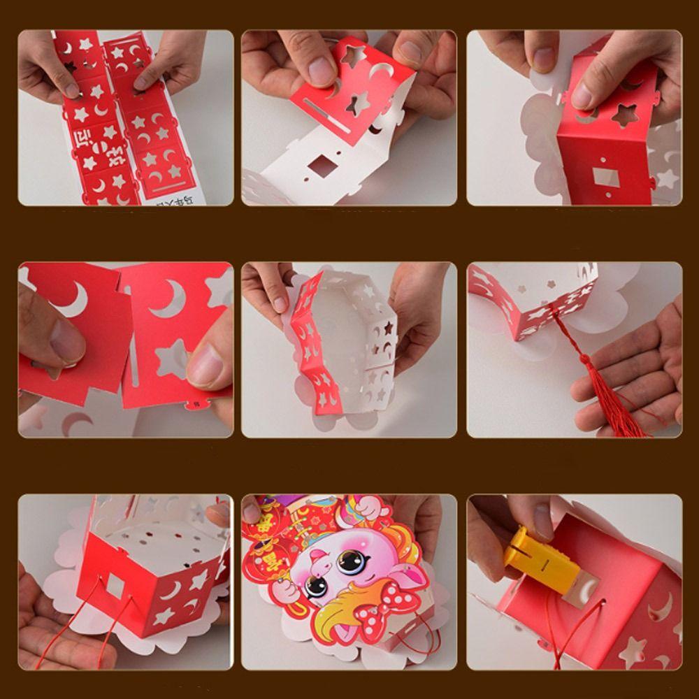 Cartoon Chinese New Year Lanterns Paper Traditional DIY Handheld Lantern Zodiac Horse Blessing Spring Festival Lantern