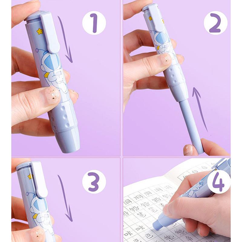 Pressing Cartoon Pencil Eraser Pen Type Cute Eraser Replaceable Rubber Core School Student Rubber Eraser Kid Gifts Office Eraser
