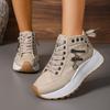 Fall New Round Toe Lace-Up Front Denim Zip Platform Non-Slip Mid-Top Sneakers Fashion Sneakers