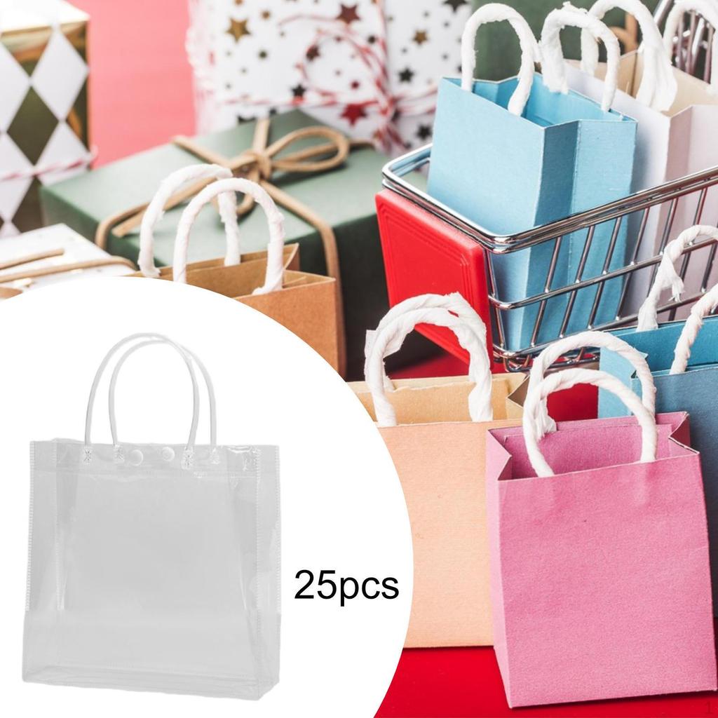 25 Pieces Clear Gift Bags Party Favor Wrap Reusable Supplies Tote for Shower Father's Day