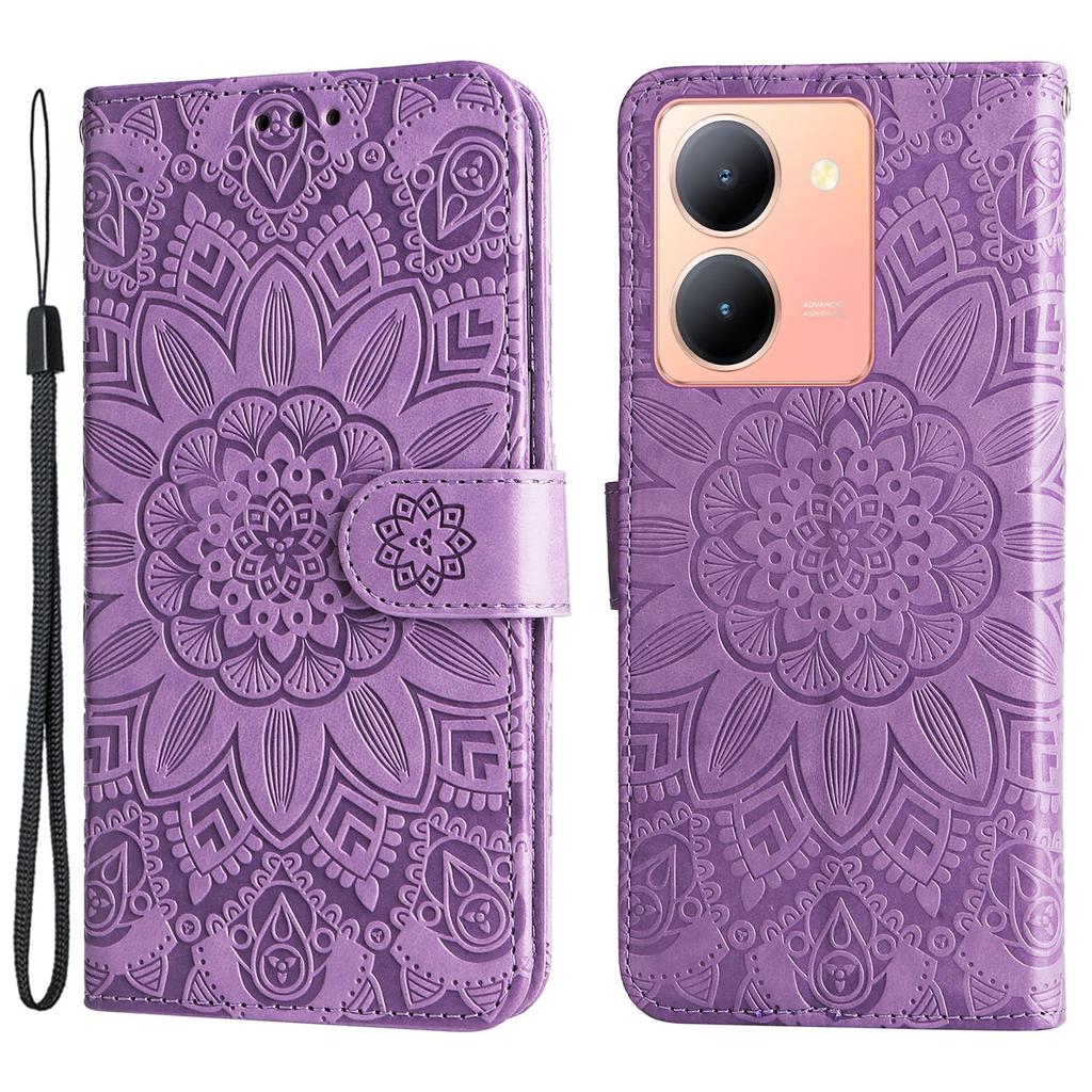 For vivo Y78 (China) 5G/Y36 4G (Global)/Y36 5G (Global) PU Leather Wallet Phone Cover Sunflower Imprinted Stand Case