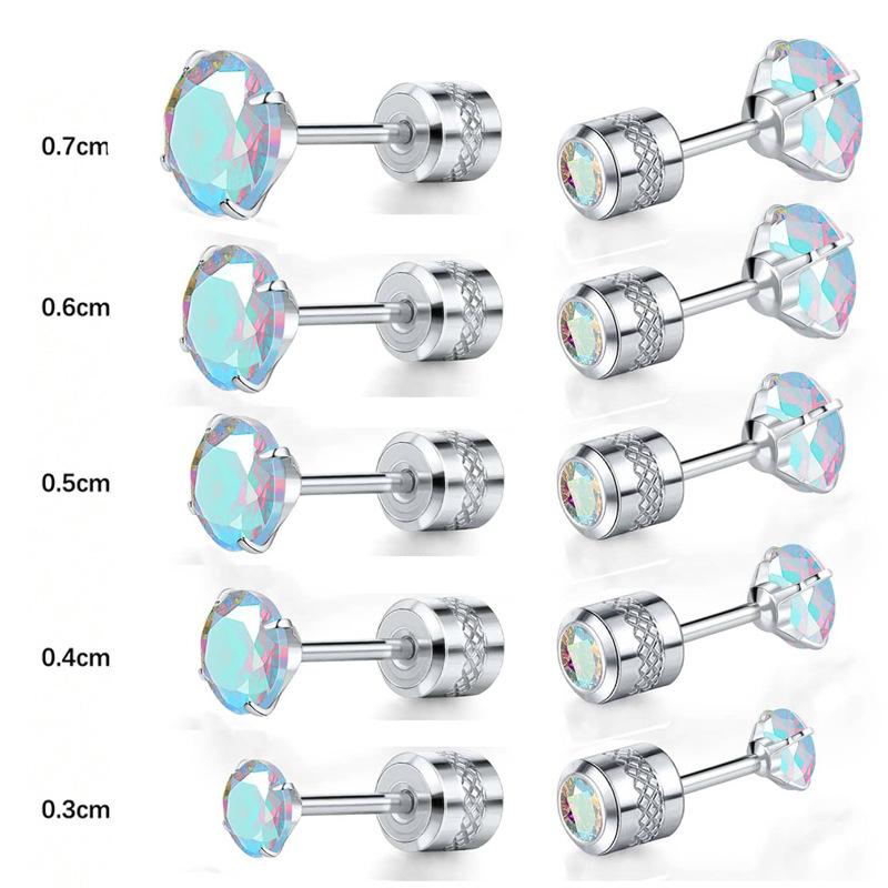 Titanium Steel Double-headed Zircon Stud Earrings Cylindrical Four-claw Stainless Steel Earrings Piercing Jewelry
