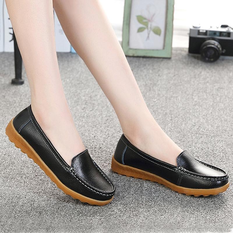 Plokšti Batai Moteriški Lengvi Minkšti Patogūs Moteriški Loaferiai Temperamento Kvėpavimo Vienspalviai Natūralios Odos Laisvalaikio Batai Moterims