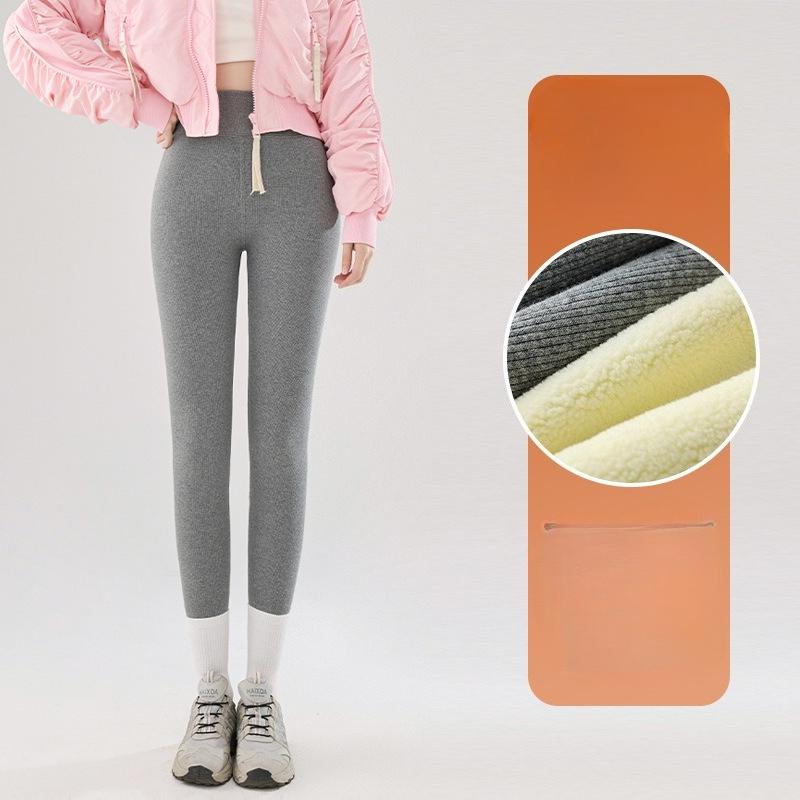 Fleece Lined Thick Sherpa Ribbed Leggings Women Outdoor Wear Winter Slim Fit Plus Size High Waist Cotton Pants