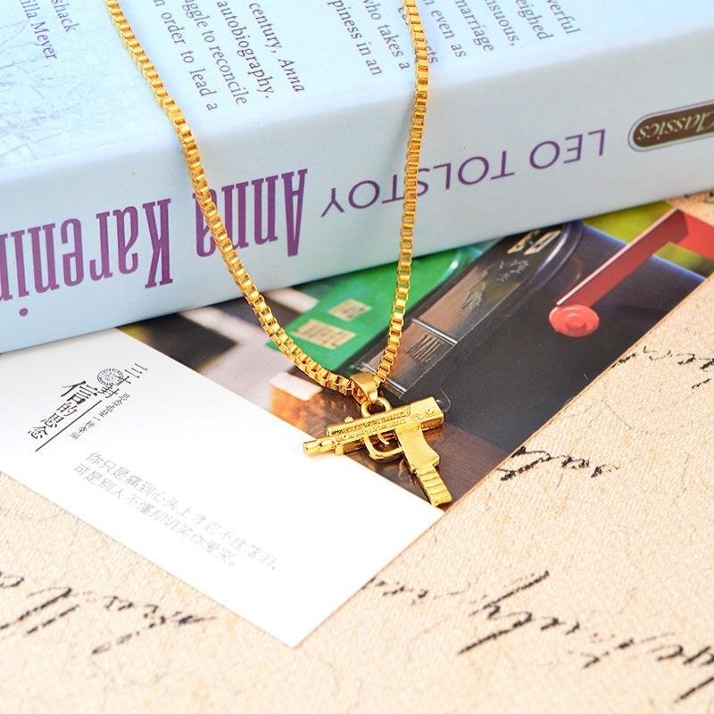 Colier cu Pandantiv Mitralieră Aurie Unisex Bărbați Lanț Lung Bijuterii de Modă Coliere En-gros Lanțuri pentru Bărbați