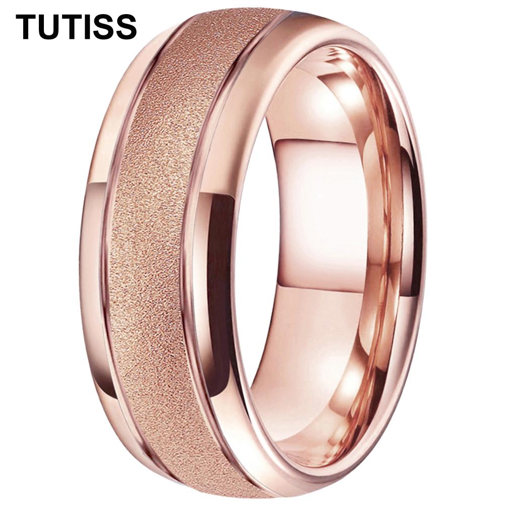 TUTISS 6/8mm Ready To Ship Sandblasted Gold Tungsten Ring for Men Women  Engagement Wedding Band Comfortable Fit