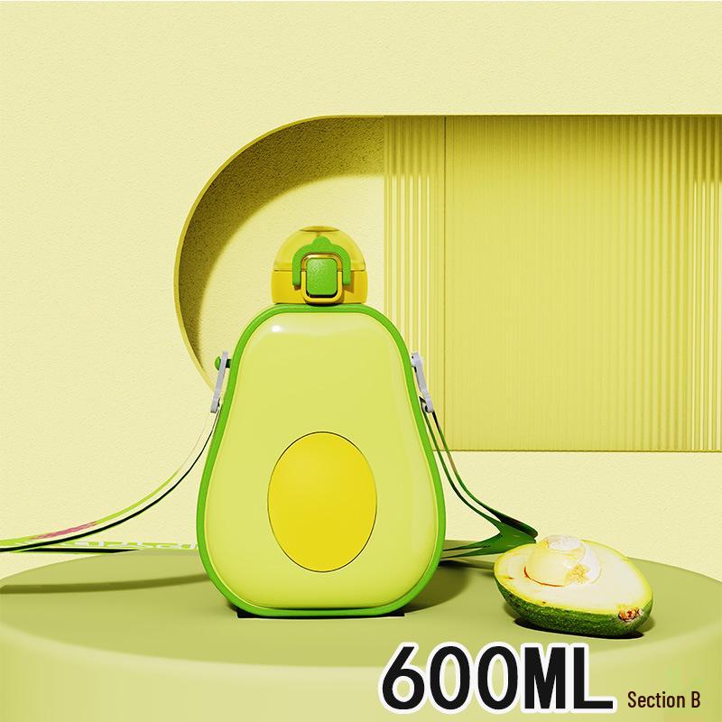 Creative Avocado-Themed Children's Water Bottle with Straw and Strap