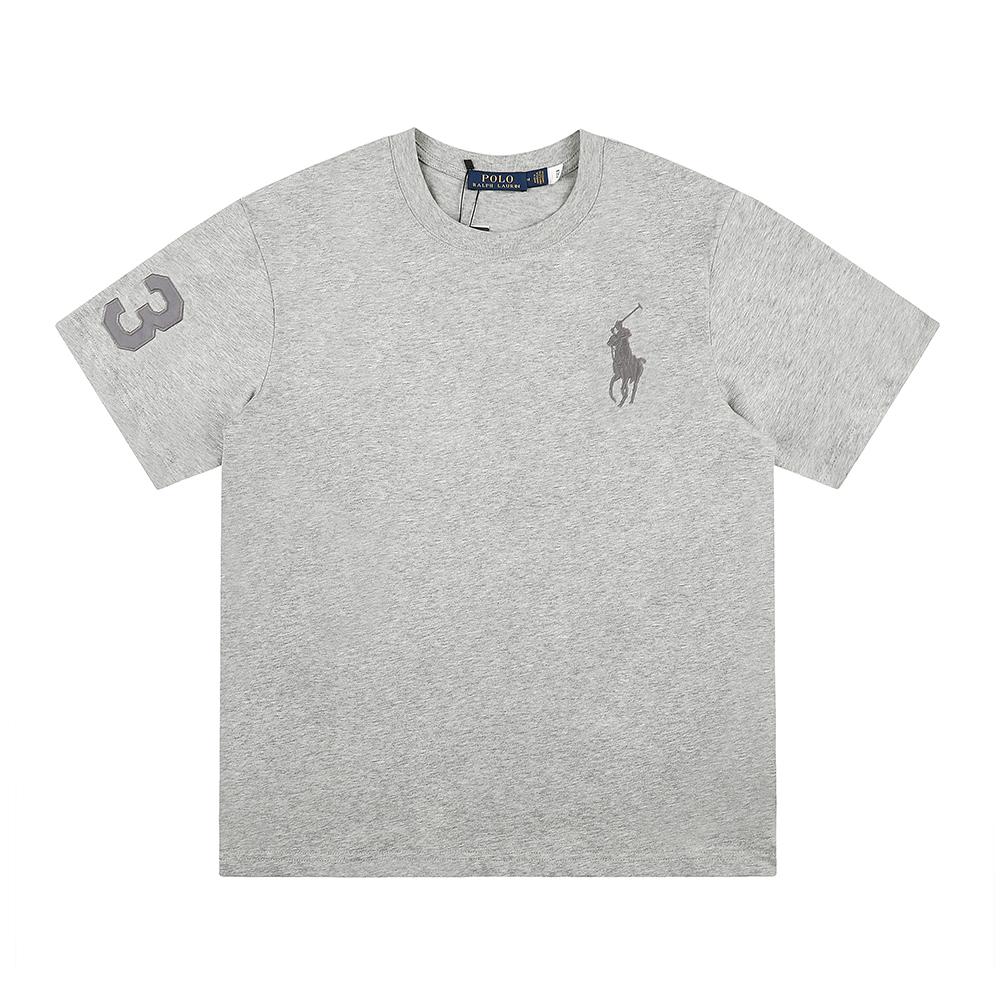 Ralph Lauren Summer Men's and Women's 100% Cotton Crew Neck T-Shirt with Tonal Pony & Number 3 Embroidery