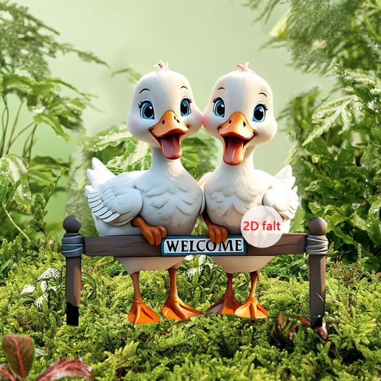 Cute Ducks Garden Stake, 2D Acrylic Rooster Decoration, Farmhouse Yard Art Stake, Outdoor Duck Welcome Sign for Lawn Flower Bed