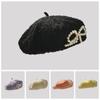 Y2K Lace Berets Cap Street Style Women Artist Hat Casual Pearls Bow Soft Hat  Girls