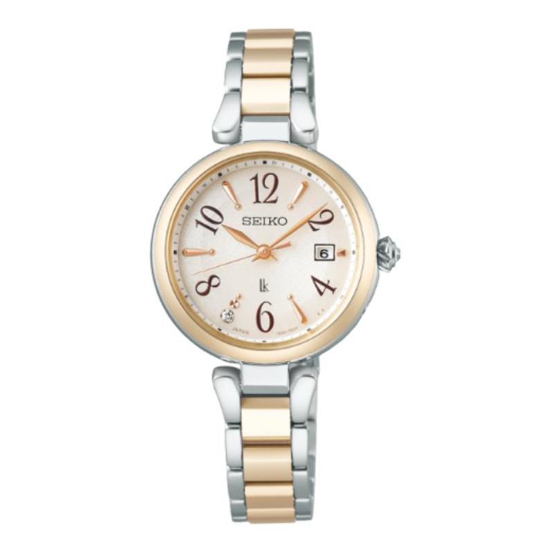 SEIKO Lukia 100 meters waterproof solar Quartz gold-plated titanium strap women s watch white dial SSQW086 синий