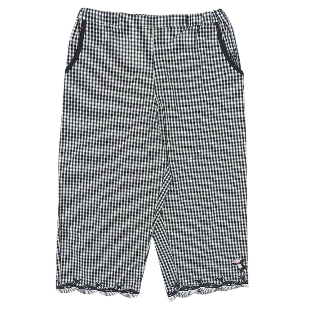 OLLEBOREBLA In Good Condition Gingham Check Pig, Whale and Pig Embroidery Easy Pants Bottoms for Women Black X White L Bottoms L Black WhiteUsed