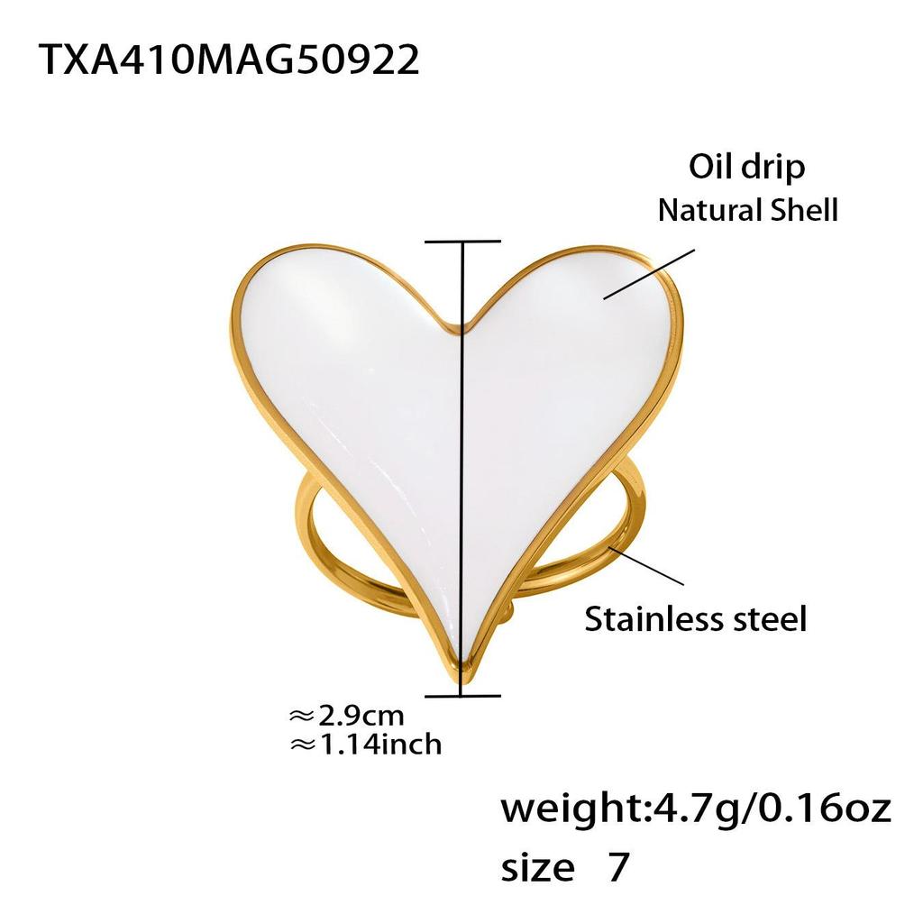 Oumeka Natural Seashell Heart Earrings & Ring Set - Stainless Steel Fashion Jewelry