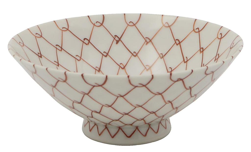 Kyoto Ware, Kiyomizu Ware, Hozan Kiln, Princess Tea Bowl, Red Mesh Pattern, B9-2