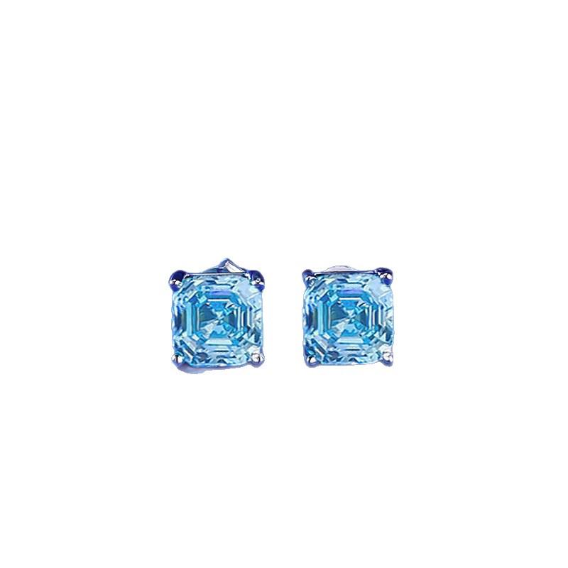 2025 Sea Blue Pagoda Simulated Diamond Stud Earrings in 925 Silver