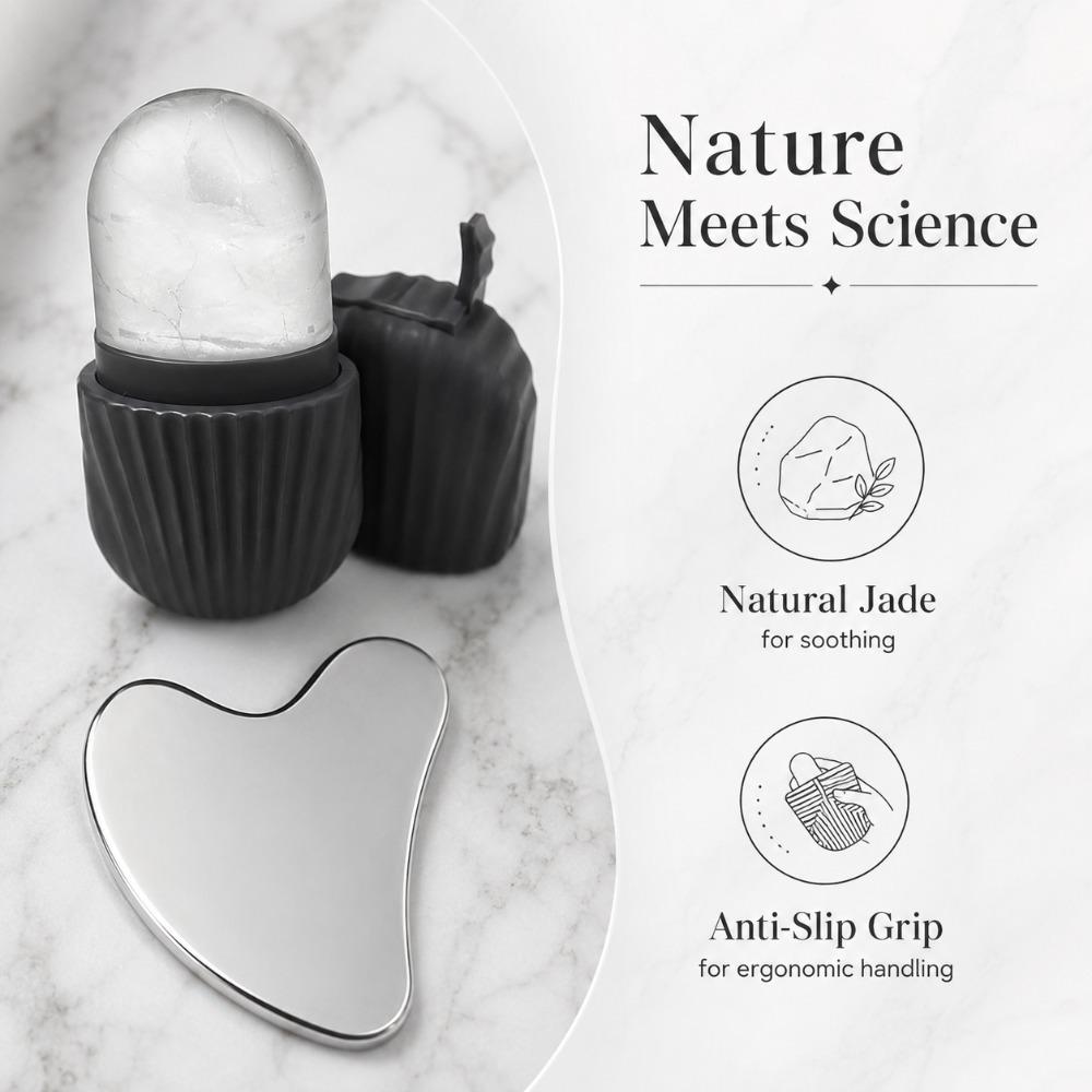 4Pcs Face Clean Tool Set,stainless Steel Heart-shaped Scraping Tool,ice Roller,silicone Face Brush Facial Beauty Skin Care Tools