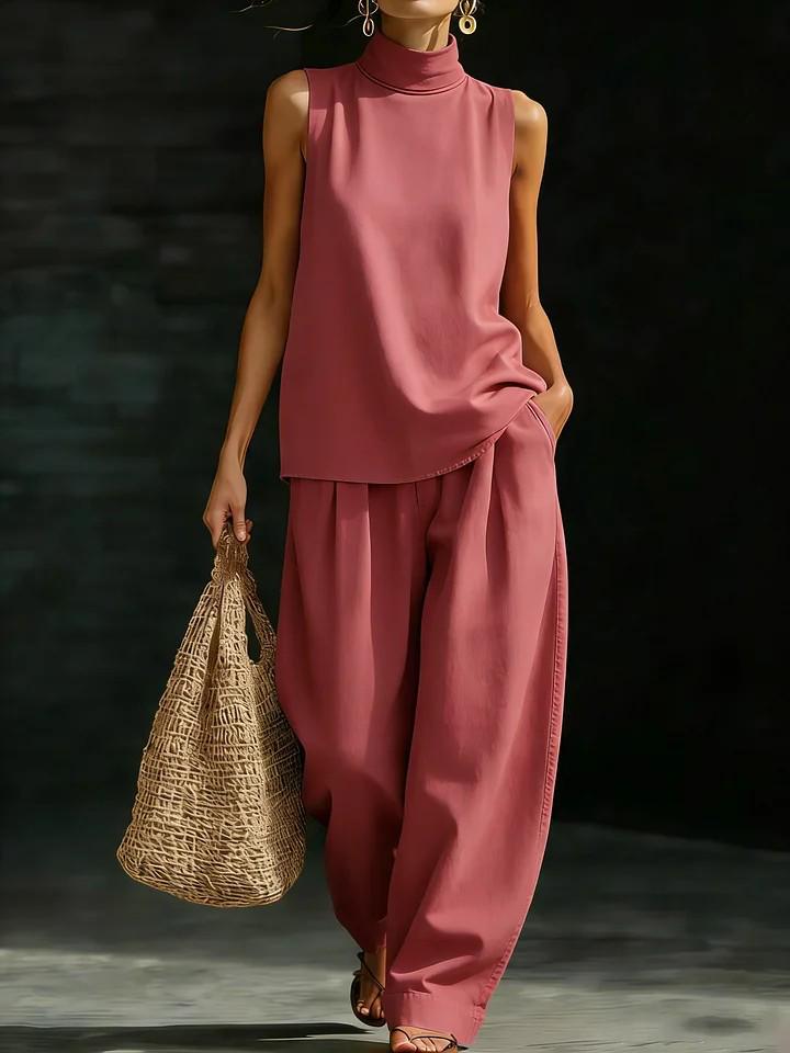 Women's Sleeveless Summer Two-piece: Loose Top & Wide-leg Pants Set 2026